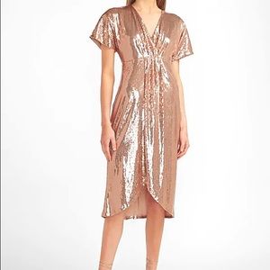 Express - Sequin Wrap Front Dress - Rose Gold color! Fits like a M/L - NEW!
